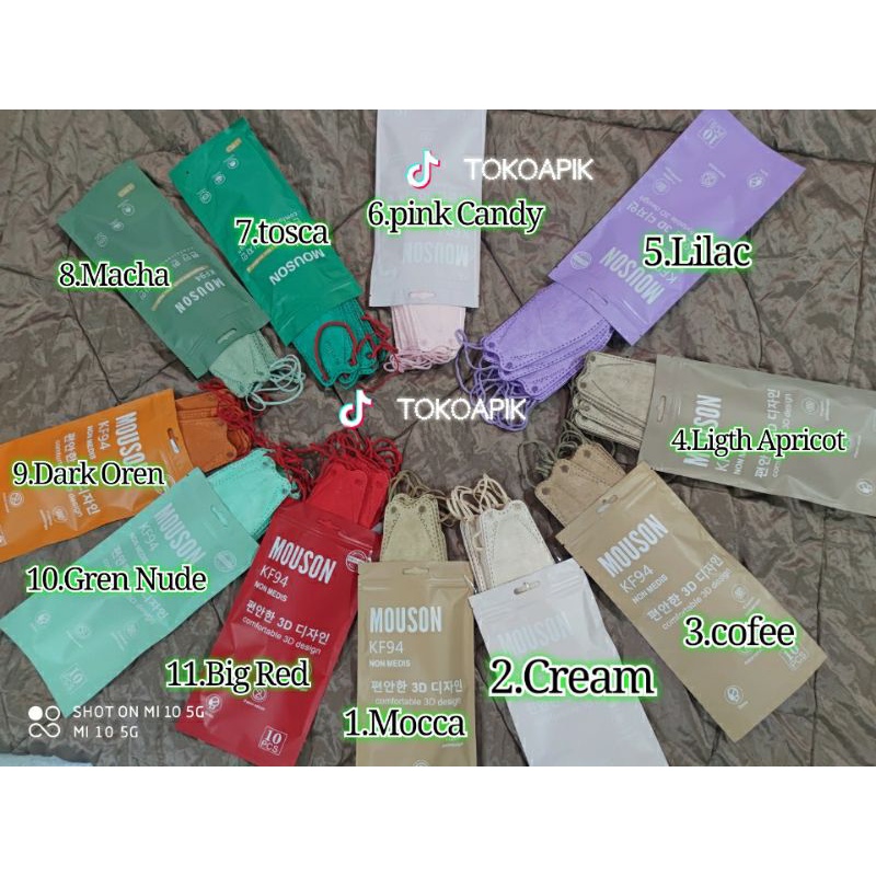 Masker Kf94 mouson isi 10pcs/masker korea/masker kf94 warna warni/masker Kf94 ungu/masker Kf94 warna