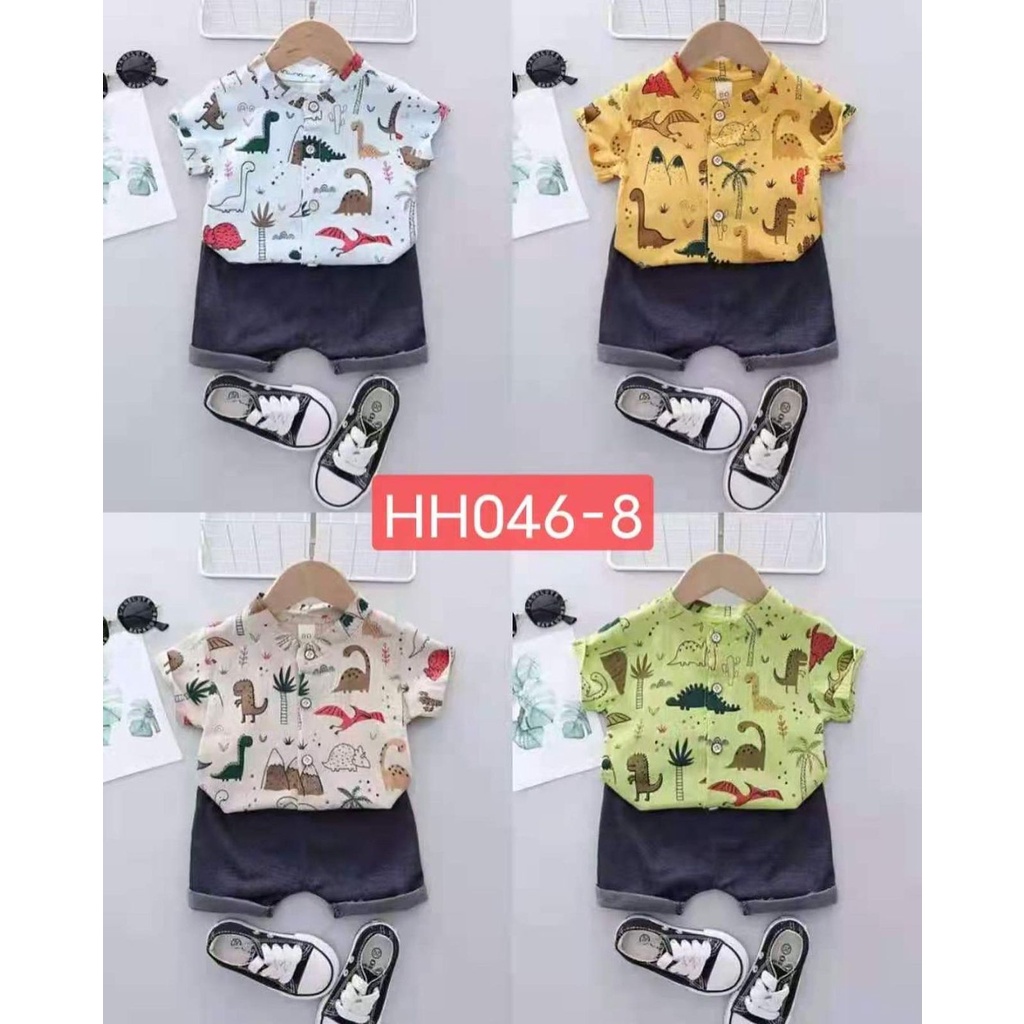 Import FULLPRINT 3D DINO shirt set kemeja anak import laki laki 0-4tahun baju pergi kerah setelan import anak laki laki