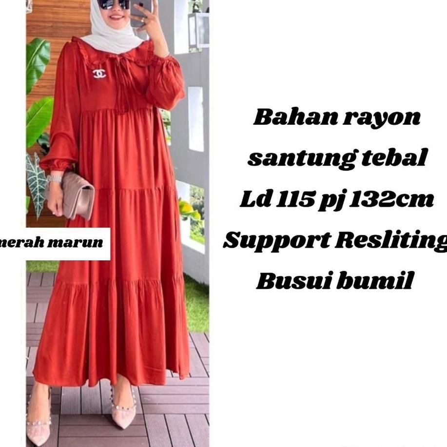 New - GAMIS RAYON TEBAL BUSUI UKURAN JUMBO - GAMIS MIDI DRESS POLOS - BAJU LEBARAN WANITA MUSLIM - M
