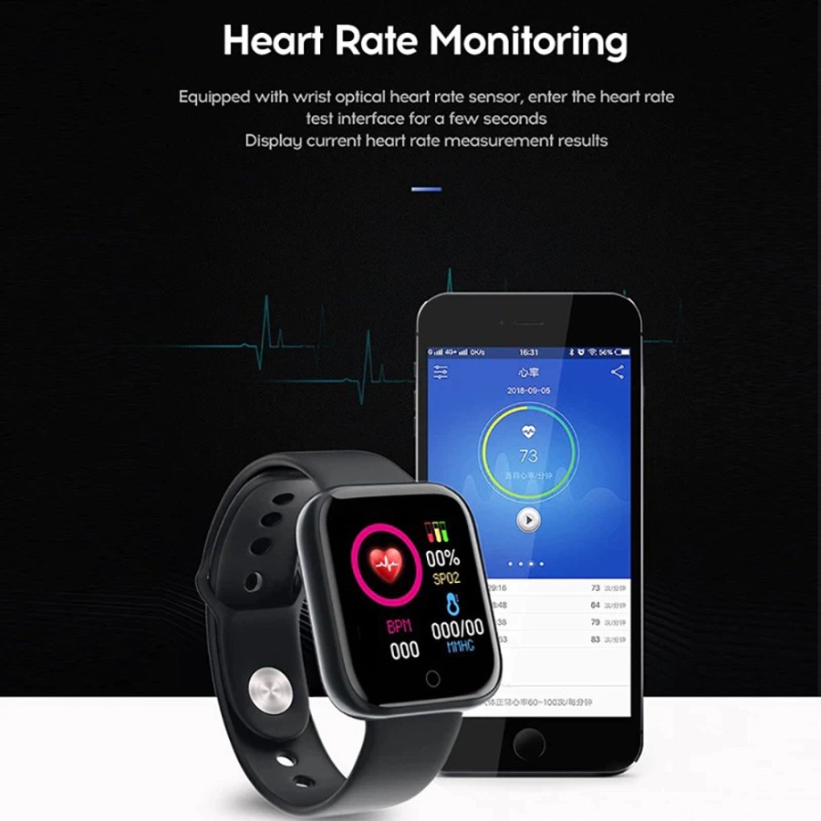 (COD) Dennos Y68 smartwatch d20 Jam Tangan Tahan Air IP68 Monitor Denyut Jantung