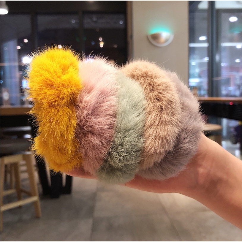 Ikat Rambut Korea Bulu Pompom Donat Pompom Hair Accessories J124