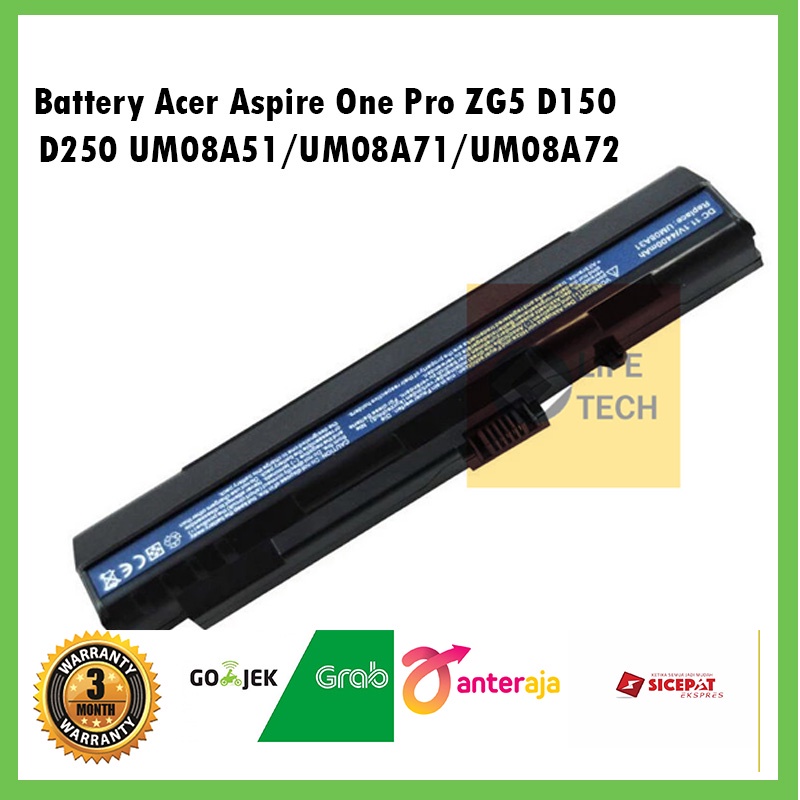 Battery Acer Aspire One Pro ZG5 D150 D250 UM08A51/ UM08A71/ UM08A72