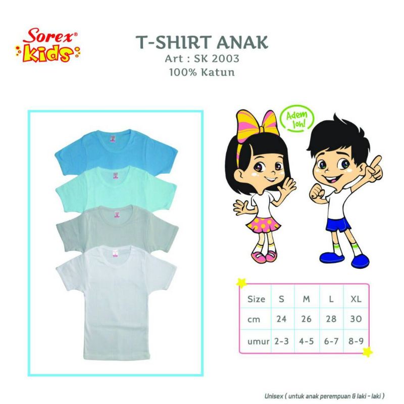 Sorex Kids Kaos oblong singlet anak laki/perempuan SK 2003 Sisa ukuran ,M,L