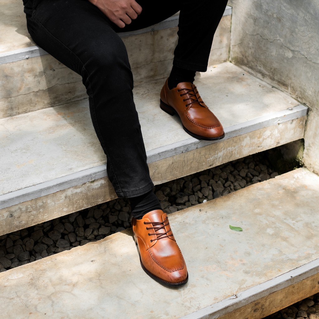 Seffield Brown | Sepatu Kulit Asli Coklat  Pria Casual Kerja Cowok Kantor Pantofel | Lvnatica x FORIND