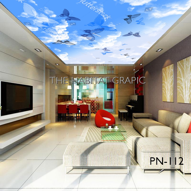 Wallpaper plafon Tema langit kupu - kupu - Wallpaper plafon rumah kupu- kupu - Wallpaper plafon 3D L