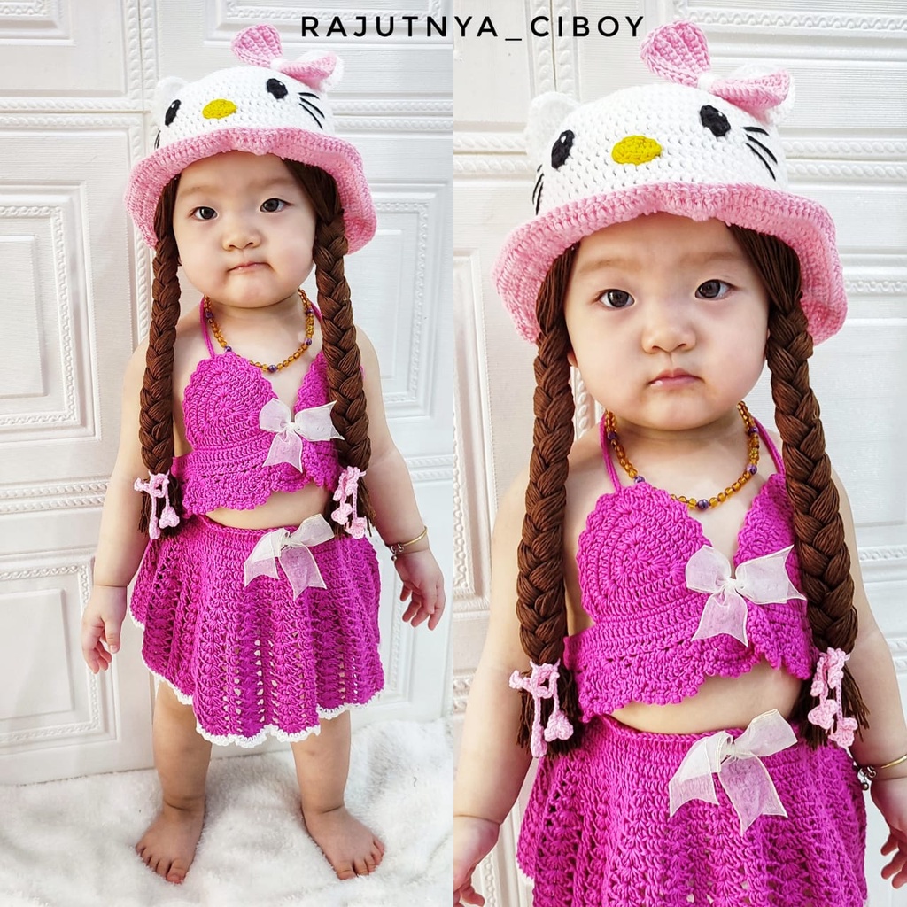 TOPI BAYI / SUMMER HAT CROCHET / WIG BAYI HELLO KITTY