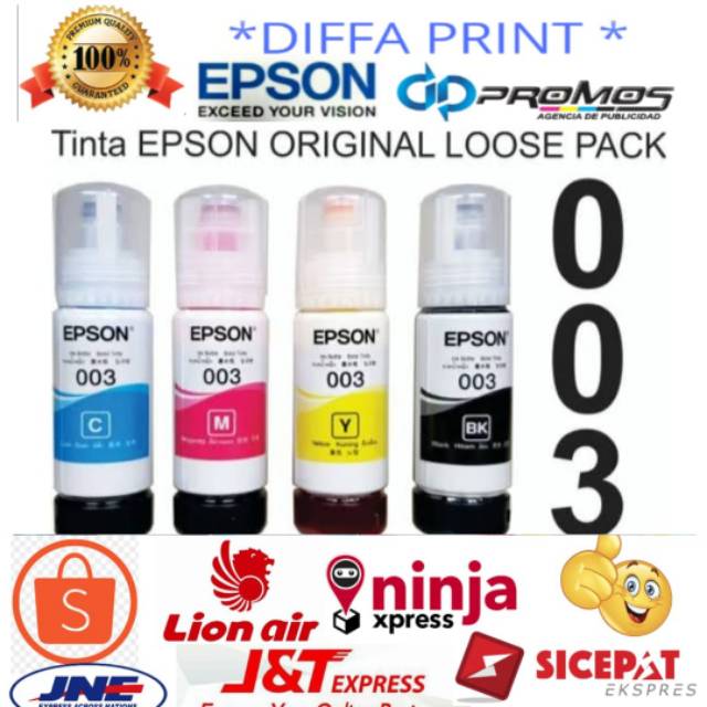 Tinta 003 Original Printer L1110 L1210 L3110 L3210 L3150 L3250 L5190 L5290 Loseepack 65ml { Tanpa Kemasan &amp; segel dus }