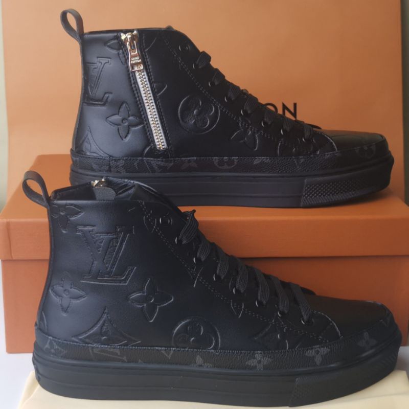 sepatu lv sneaker mirror quality shoes boots pria hitam kulit asli