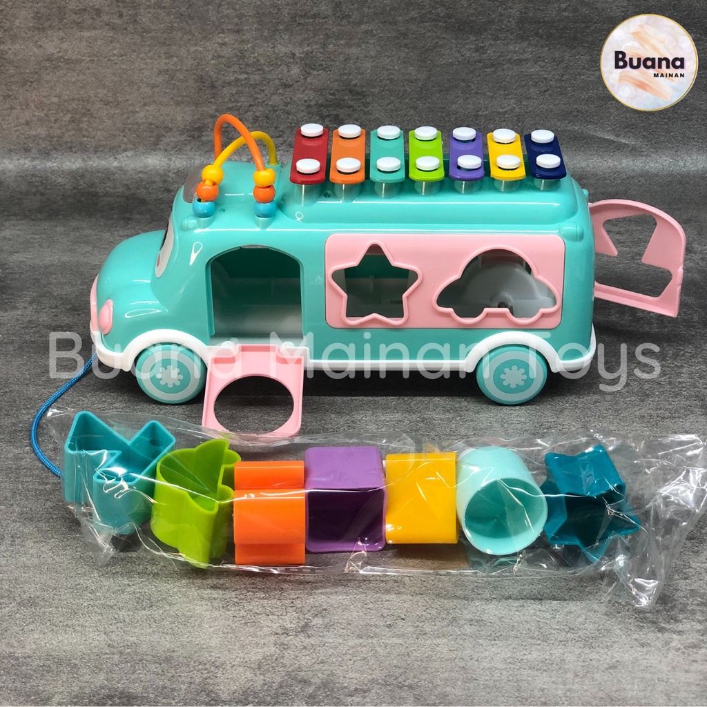 FUNNY MUSIC BUS MAINAN EDUKASI BALITA SENSORY PLAY MUSICAL XYLOPHONE ANAK COWOK CEWEK