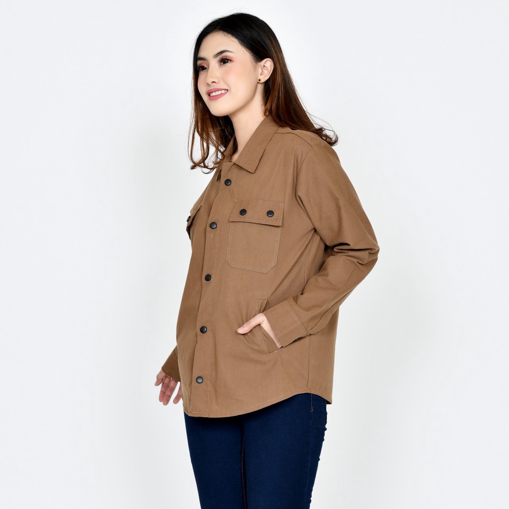 Emoline Jaket Semi Parka Wanita Kekinian - Jaket Semi Parka Coklat