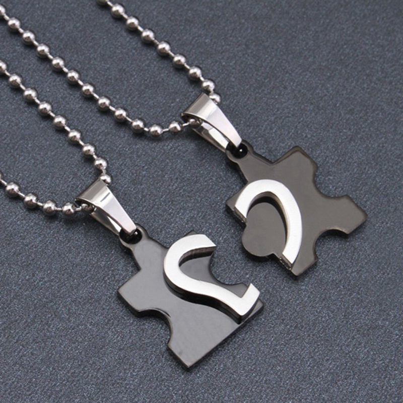 Fancyqube 1 Pasang Kalung Desain Puzzle Hati Bahan Stainless Steel Untuk Pria Dan Wanita