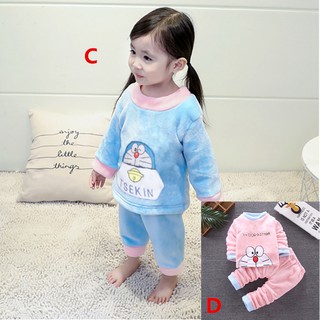 Set Piyama Lengan Panjang  Celana  Motif Kartun Doraemon  