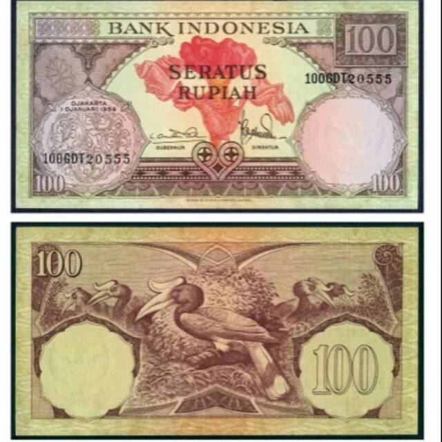 Uang Kuno 100 Rupiah tahun 1959 Kakak Tua Jambul