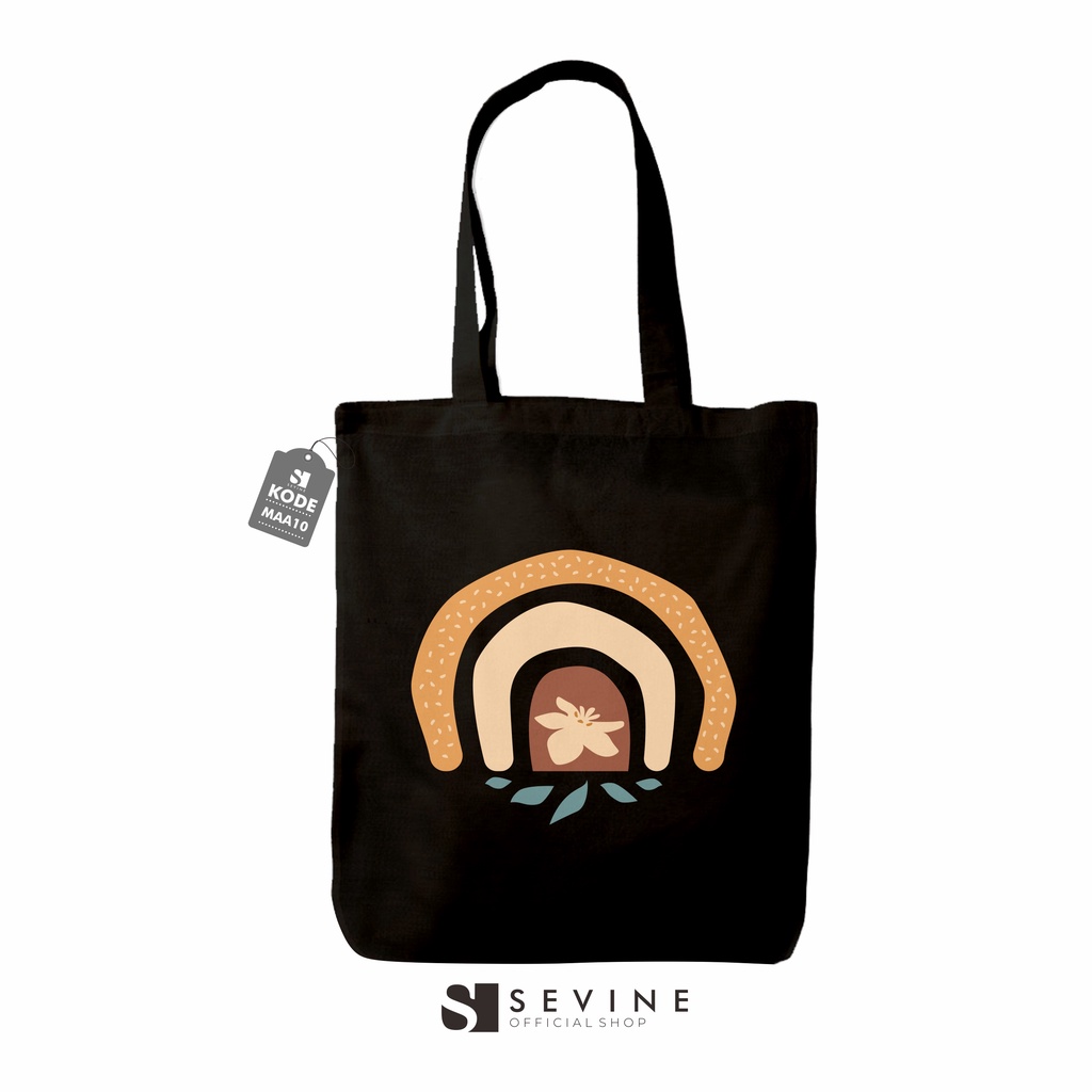 Sevine Totebag Wanita Fashion Tas Tote Bag Resleting Laptop Motif Flower Plant Nordic Art Black Series - MAA10