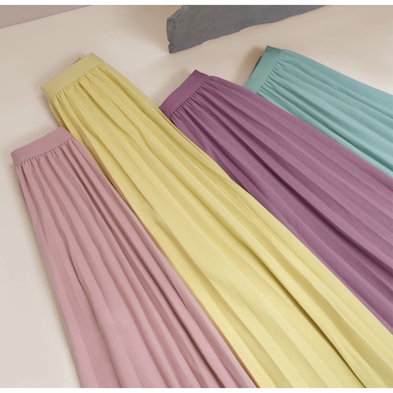 READY NEW BENANG JARUM BUTTONSCARVES DEAR PLEATS ME SKIRT DUSTY PINK PURPLE KHAKI CREAM 2.0 BUTTONSC