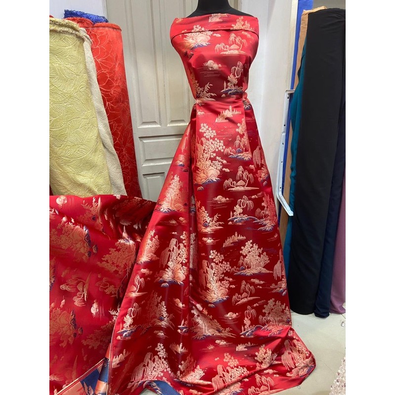 kain jaquard cheongsam,  bridal cheongsam, kain imlek, kain qibao