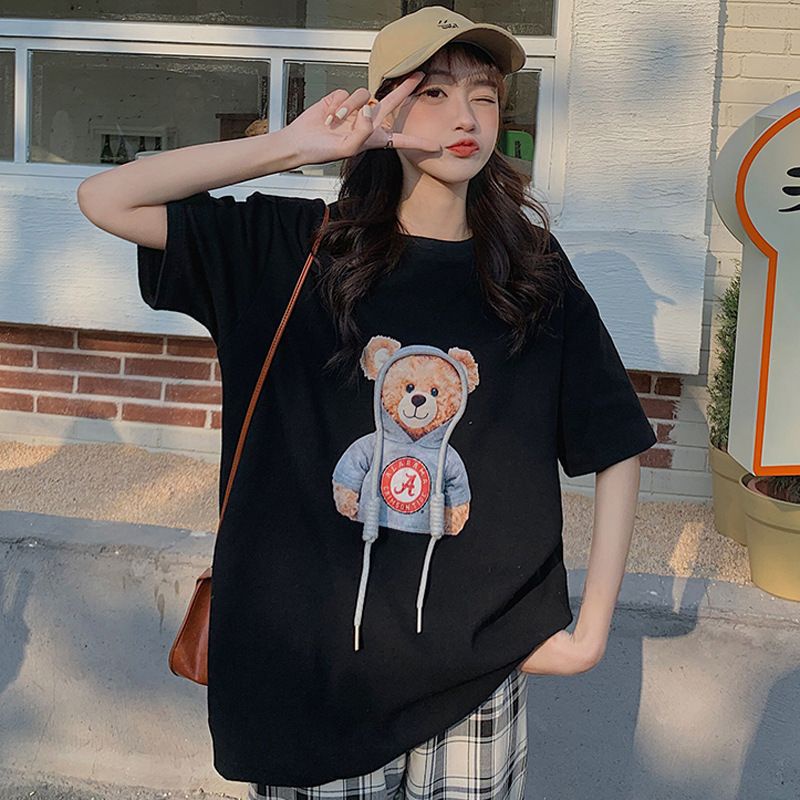 [littlecrab] Kaos Oversize Teddy Bear Cute Moschino Beruang Kaos Lucu Berkualitas T-shirt Bear Tali Korean Style