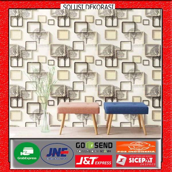 SOLUSIDEKORASI | WALLPAPER STIKER DINDING MURAH | MOTIF KOTAK 3D COKLAT |  ANTI AIR | 10 M X 45 CM