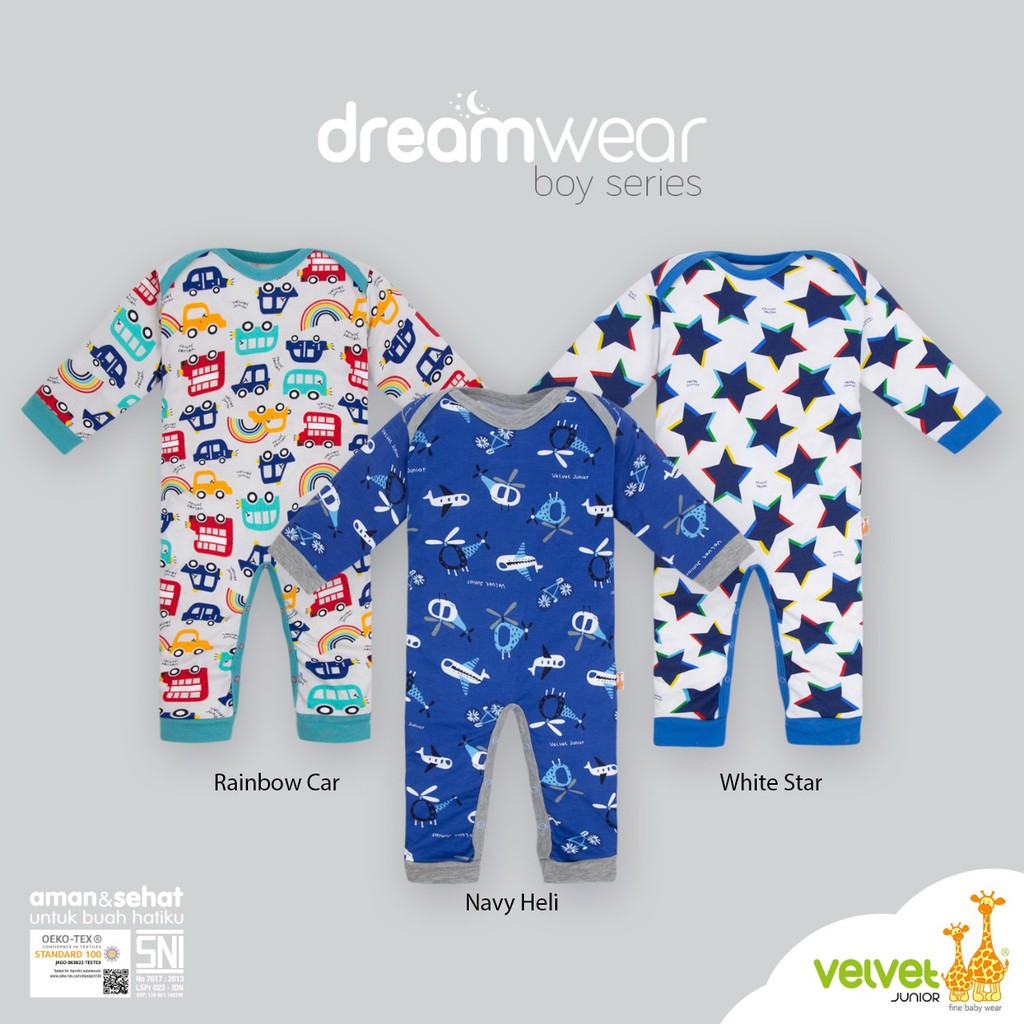 Sleepsuit VELVET DREAMWEAR BUKA Kaki  S M L BOY &amp; GIRL Model Kaki TERBUKA Dream Wear Sleep Suit