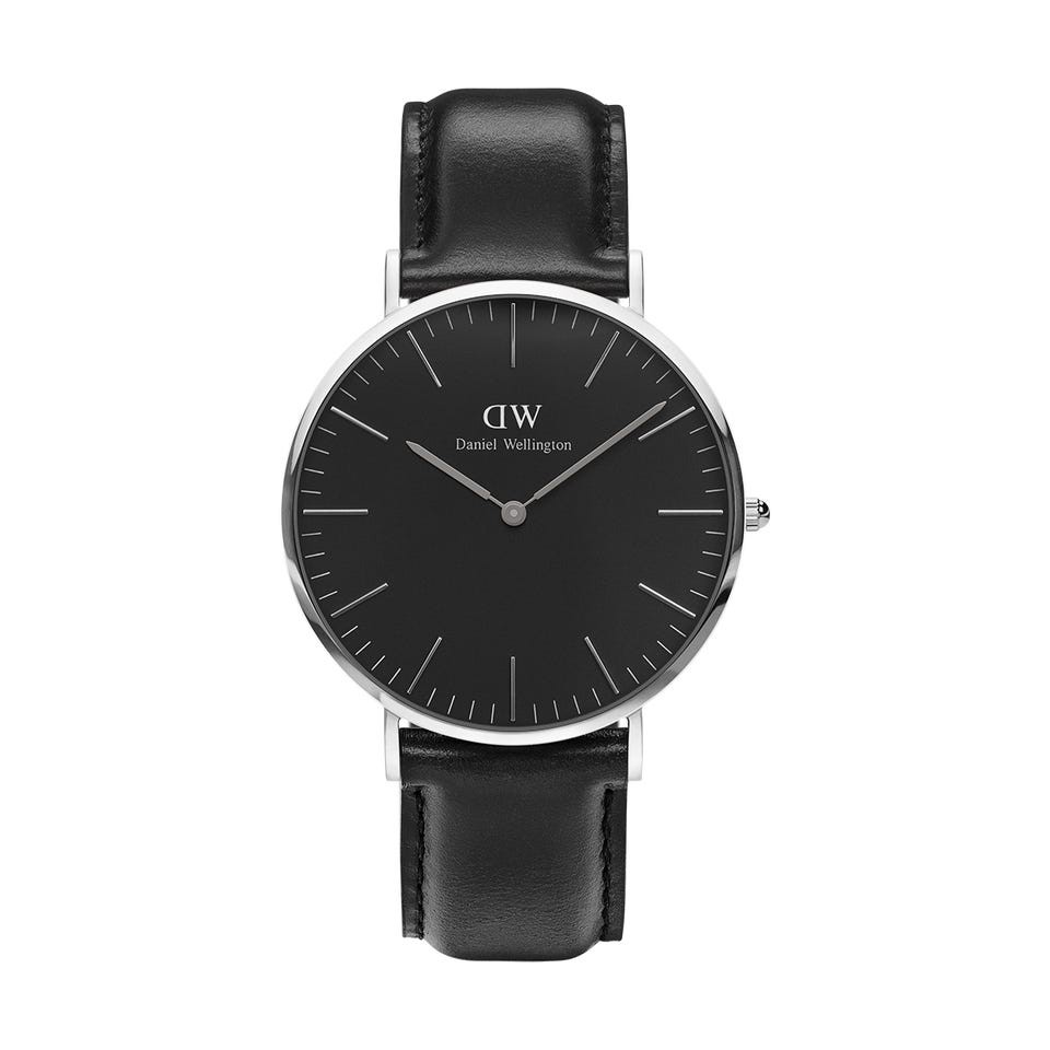 【✔Penjualan Terbaik】100%Ori Jam Tangan Pria Jam Tangan Kulit Premiun Diameter  +Free Box Baterai |Jam tangan Fashion Pria/Jam Tangan Pasangan-Hitam silver