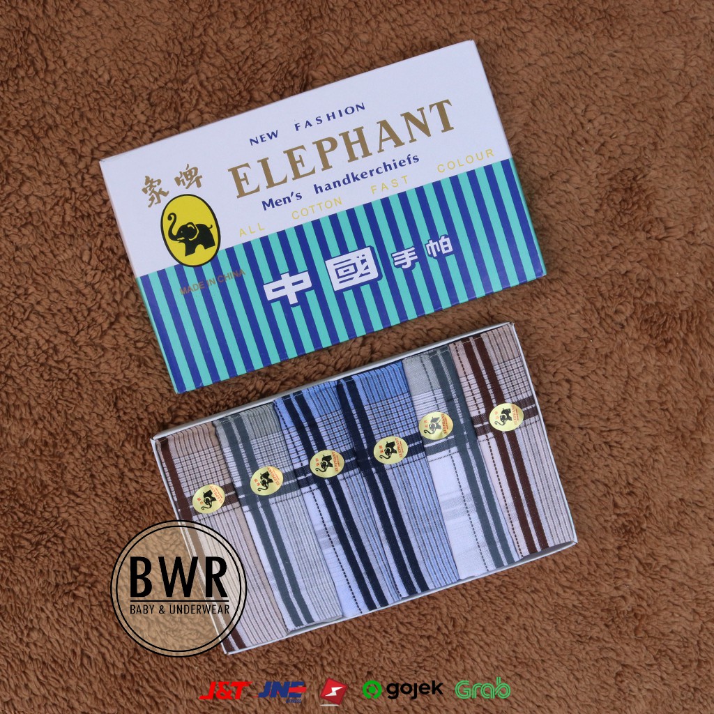 [ 6pc ] Saputangan GAJAH | 40 x 40 Sapu Tangan Pria Elephant Gelap &amp; Muda - Bwr