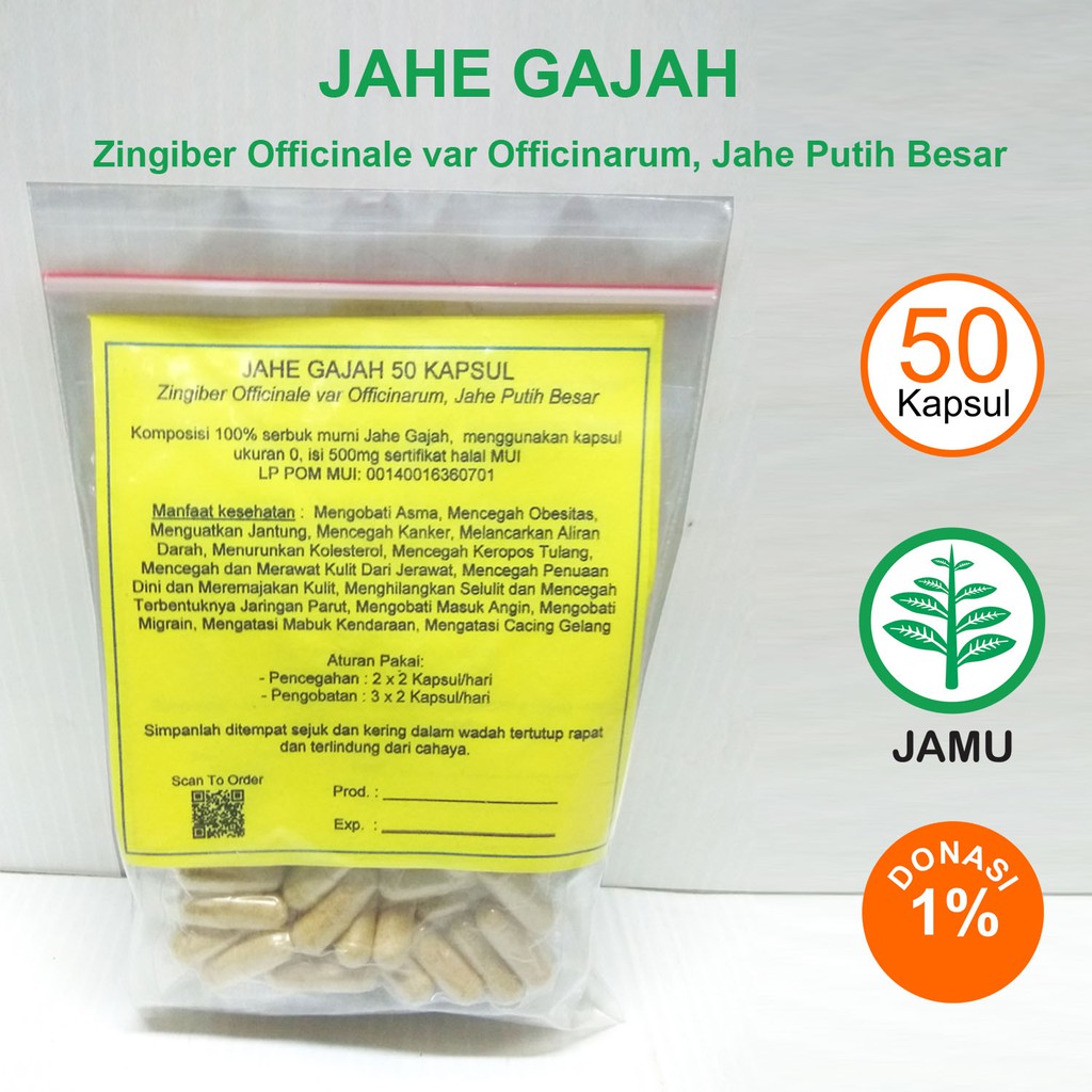 

JAHE GAJAH KAPSUL Kaya Antioksidan Obesitas Migrain Jantung Kanker Mabuk kendaraan