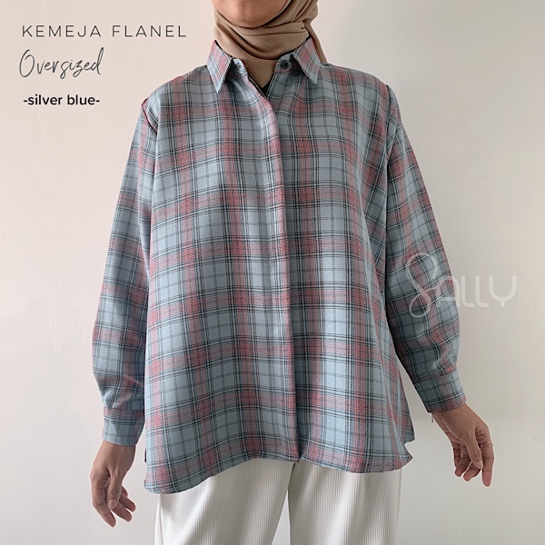 Kemeja flannel-Silver Blue