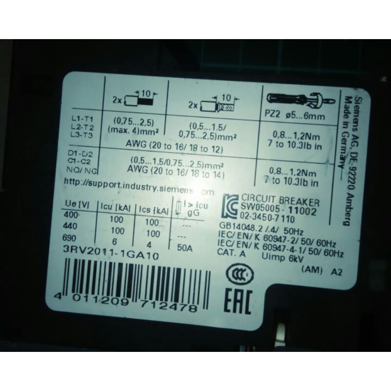 CIRCUIT BREAKER SIEMENS 6'3MAX