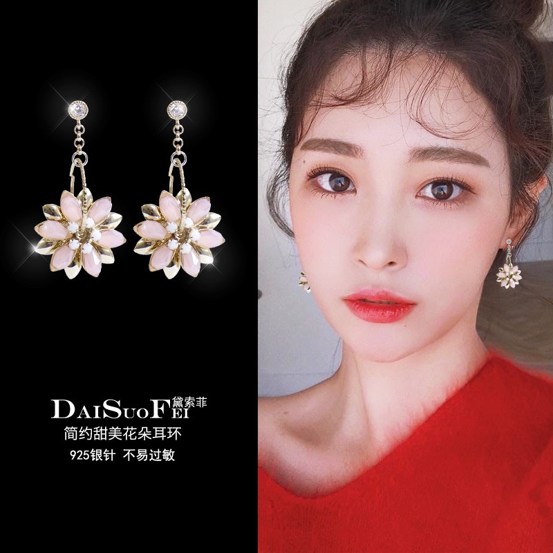 Anting Tusuk Sterling Silver 925 Desain Bunga Elegan Ala Vintage Untuk Wanita