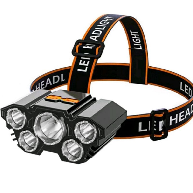 Senter Kepala 5Mata Headlamp 5LED Lampu Light USB Charge Headlight L-T21