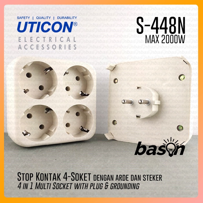 UTICON S448N Stop Kontak 4 Lubang Arde DENGAN STEKER