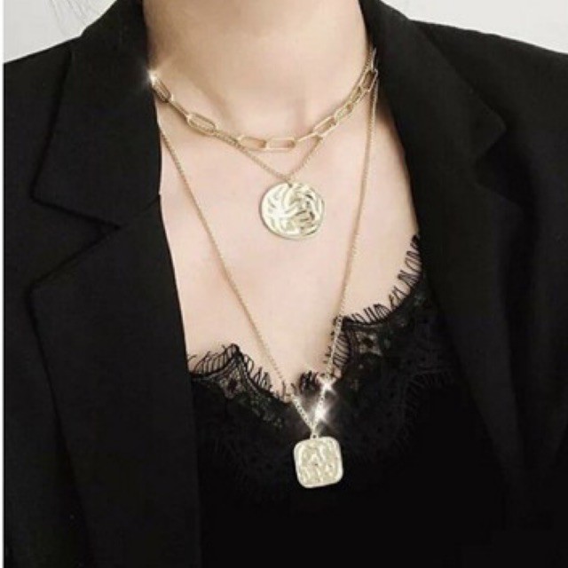 

KALUNGRANTAI-CIRCLESQUAREVINTAGENECKLACE-DOUBLE-GOLD/SILVER