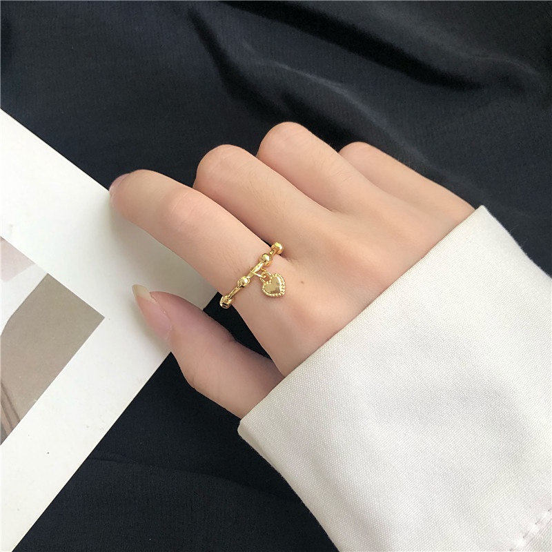 We Flower Baroque Gold Beaded Heart Charm Cincin Untuk Wanita Gadis Vintage Statement Ring Chic Finger Perhiasan Hadiah