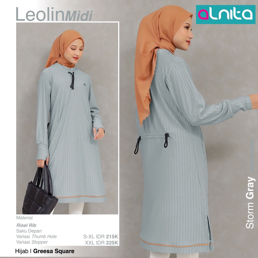 Alnita Leolin Midi Bahan Risel Rib Atasan Midi Sporty Casual Outfit Kekinian