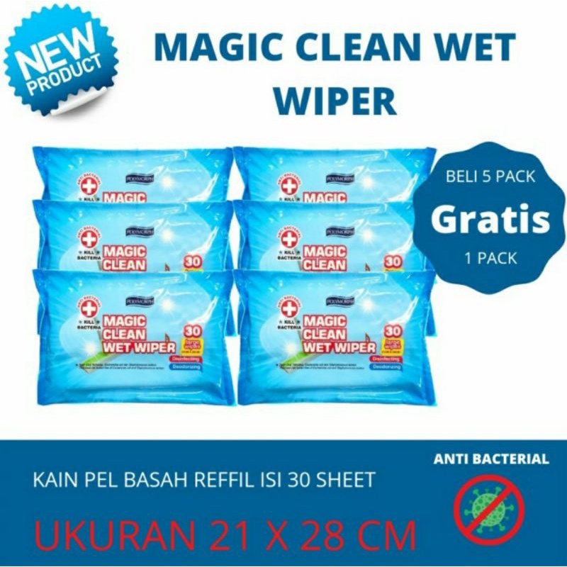 ( PAKET 6 PACK ) MAGIC CLEAN WET WIPER 21x28CM / TISU BASAH PEMBERSIH LANTAI 30&quot;S