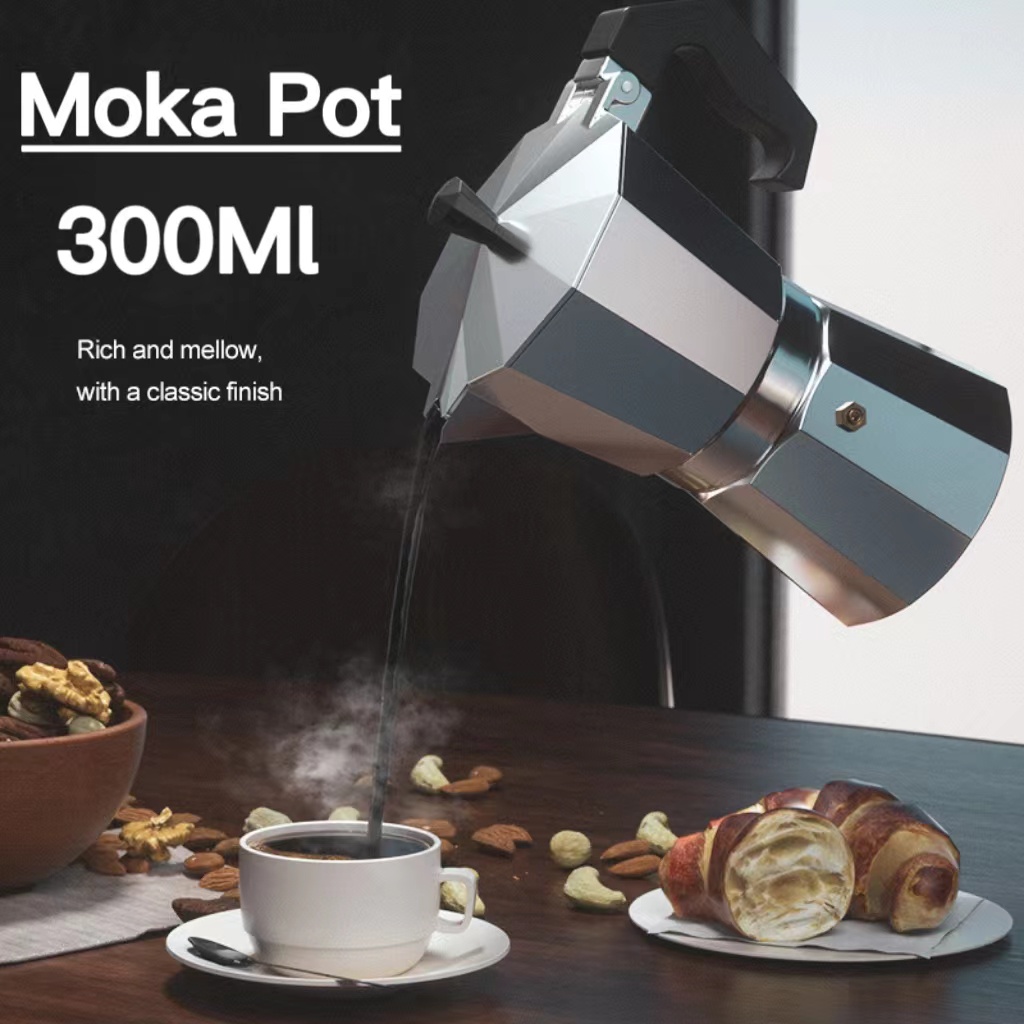 Moka Pot 300ml Espresso Maker Aluminium 6 Cups Teko Stovetop Filter Pembuat Kopi Espresso