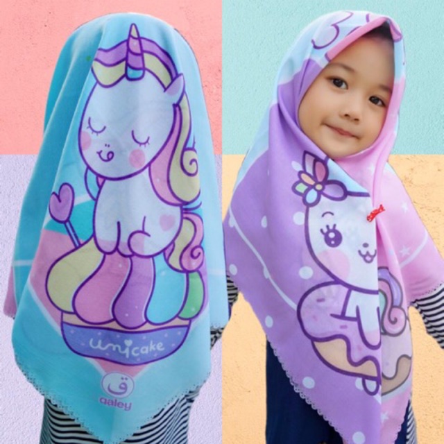 VOAL PRINTING MOTIF UNICAKE / HIJAB ANAK KARAKTER UNICORN CAKE / JILBAB ANAK LUCU