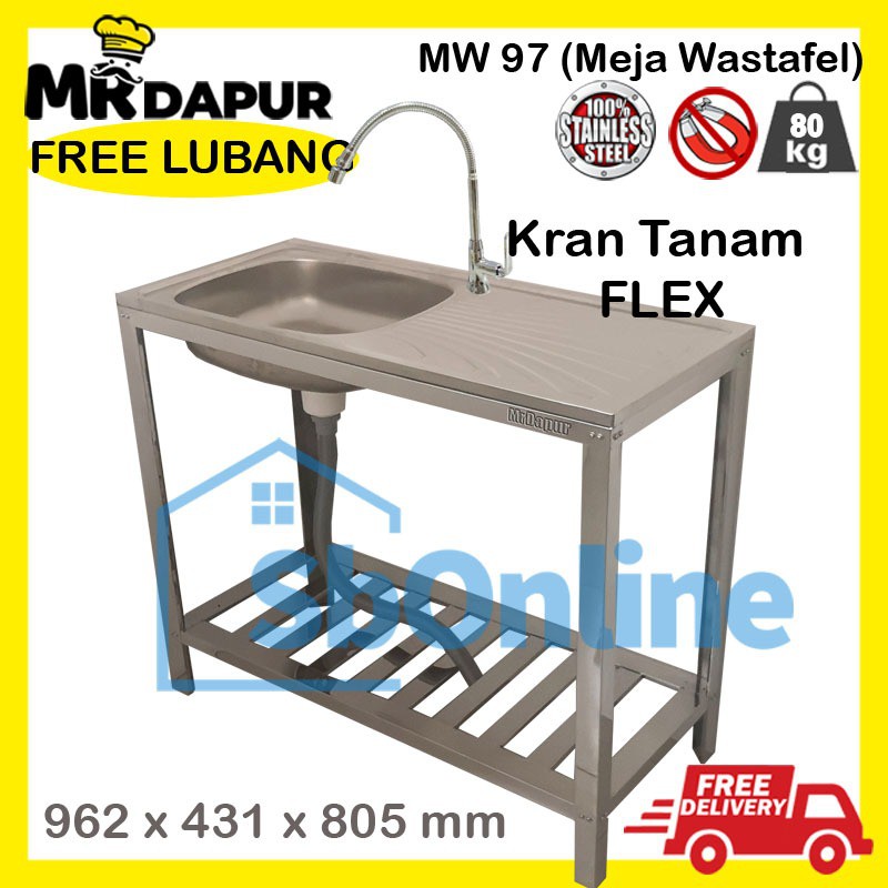 Wastafel/Bak Cuci Piring Mr Dapur MW 97 Kran Tanam Flex Portable Stainless Original