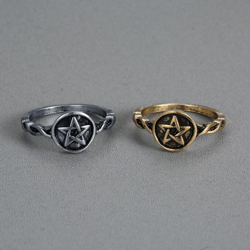 Cincin Desain Pentagram Gaya Nordic Retro Punk Eropa Untuk Pria Dan Wanita