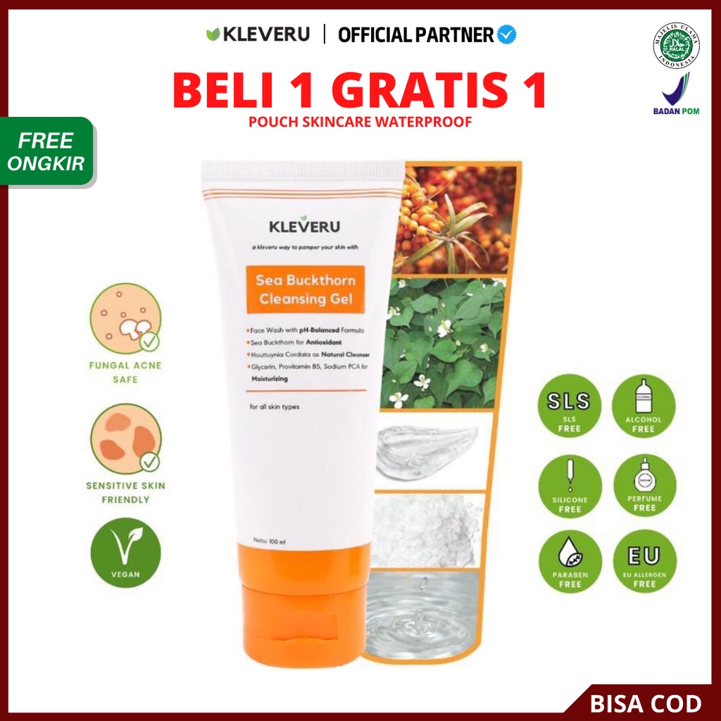 [ READY ] KLEVERU Sea Buckthorn Cleansing Gel ( Facial Wash ) - Face Wash Kleveru 100 ml ORIGINAL