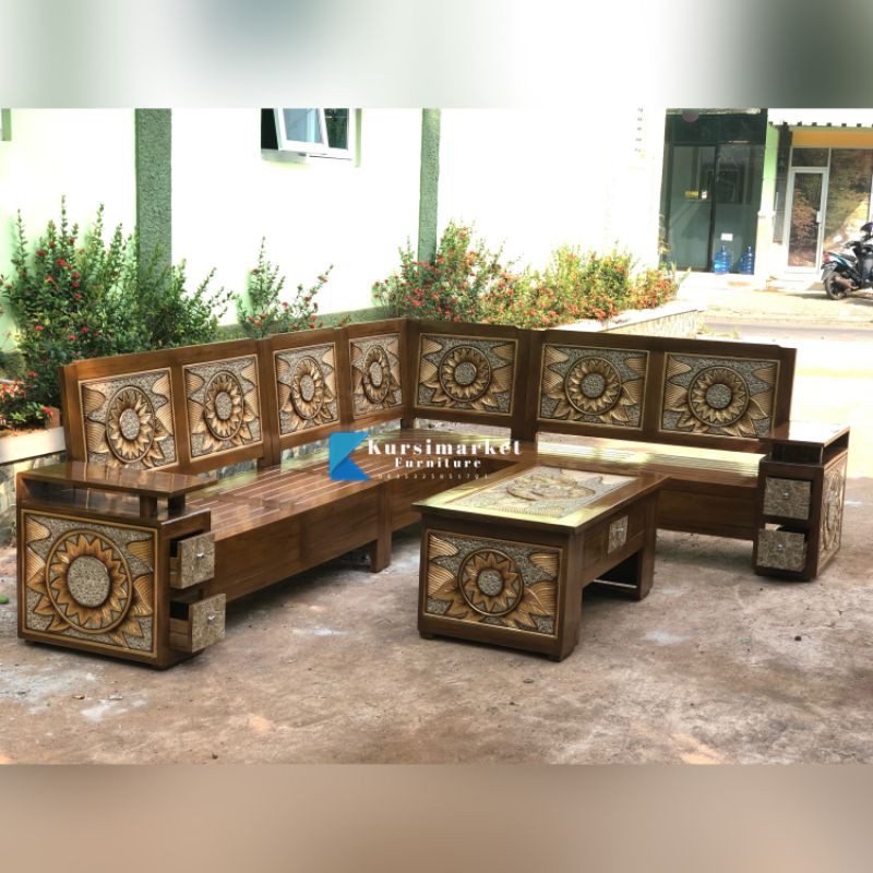 Kursi tamu jati murah sudut jepara kursi tamu sudut jati termurah asli jepara Kursi model L Mawar