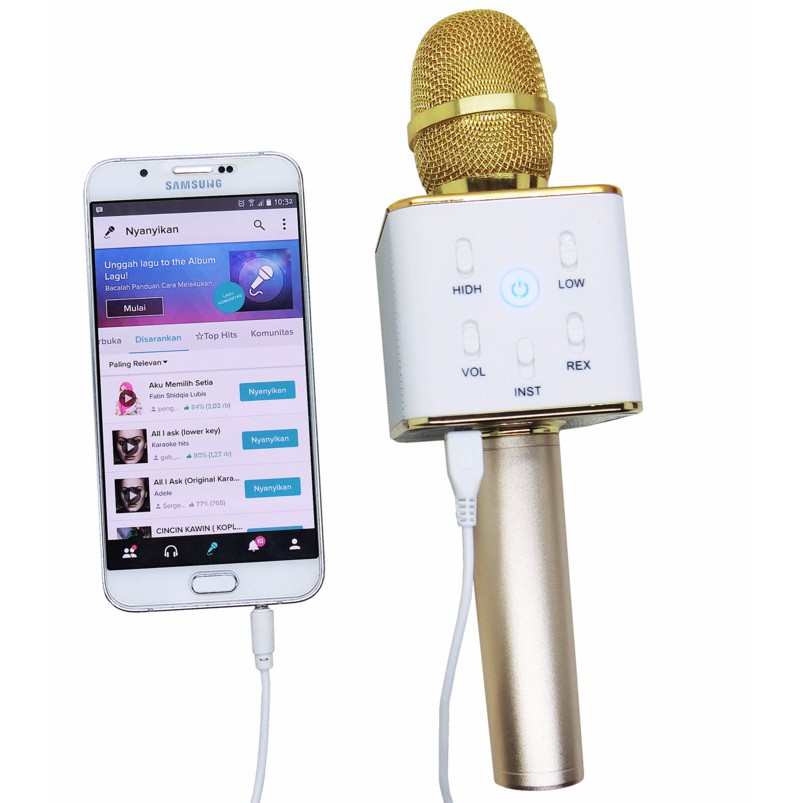 Mic Karaoke Smule Bluetooth Q7 wireless dengan speaker