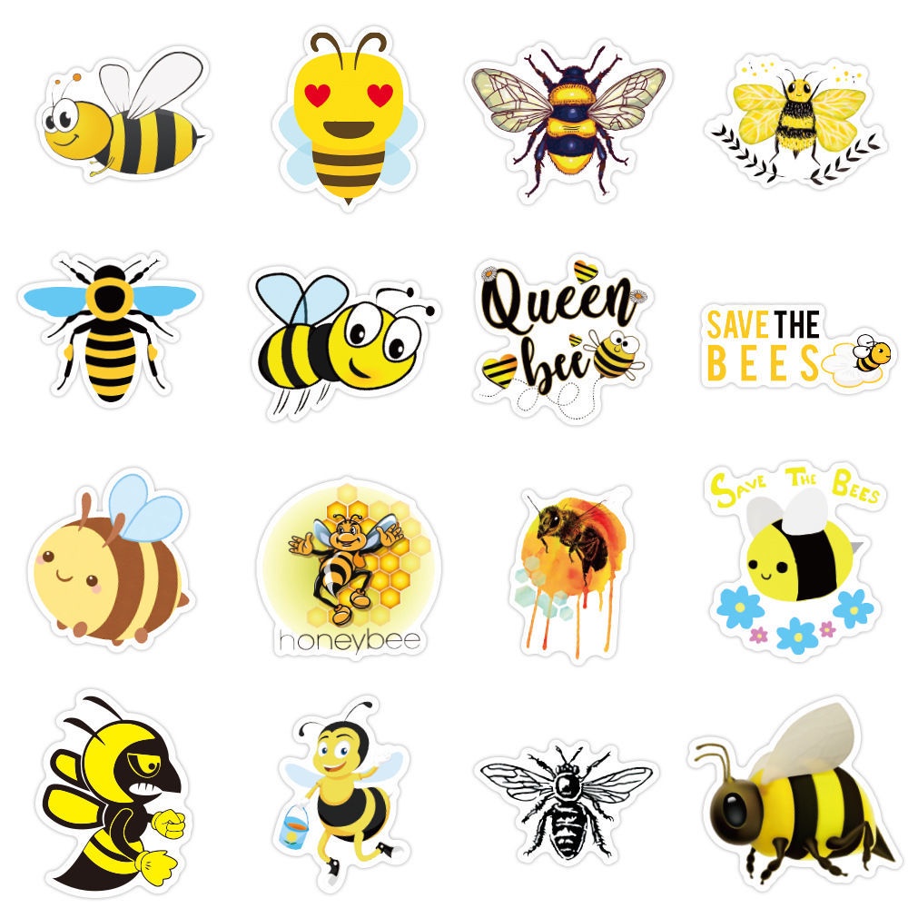 50 bee stiker lucu kartun anak hadiah garis ekspresi stiker notebook dekoratif Jurnal stiker koper s