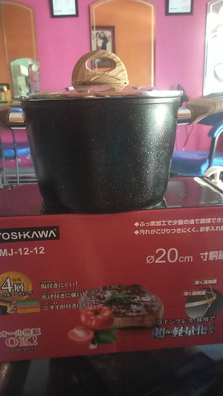 Yoshikawa Mj1212 20cm Panci Tinggi Marble Tutup Kaca Fry Wok ( Iop-3 )