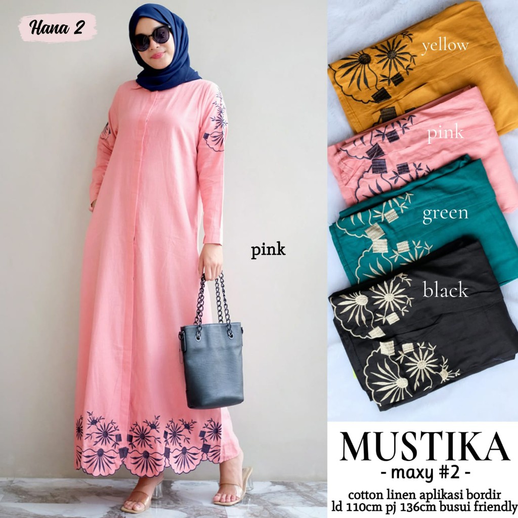 Mustika Maxy Dress Katun Linen Bordir