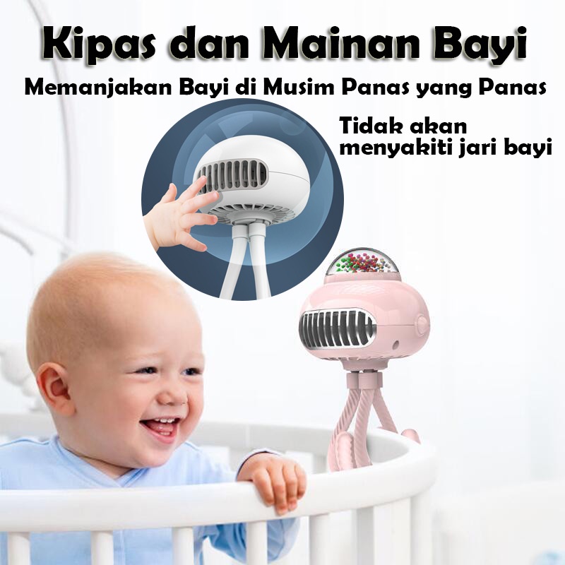 CORN Tingkatkan Bayi Kipas Angin Mini Portable 3600mah Kipas Angin Bisu Mini Fan USB RECHARGEABLE 3-Speed Angin Super Micro-USB Bentuk Gurita Mendukung Kereta Dorong Bayi