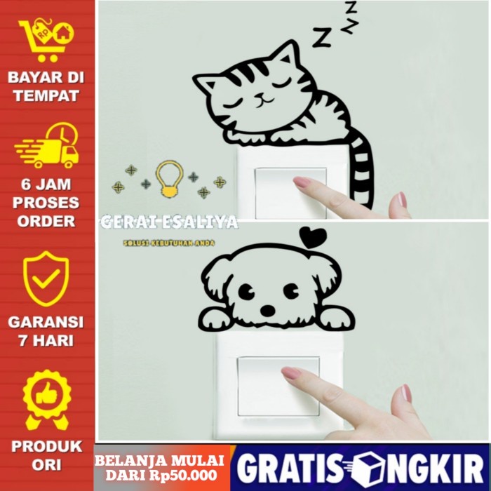 Sticker Wallpaper Dinding Love Cat &amp; Dog - Kucing