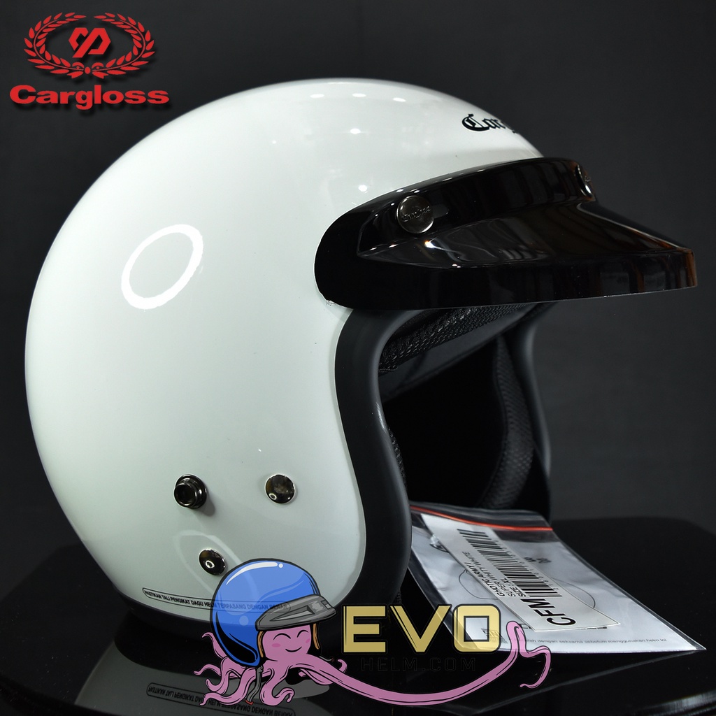 HELM CARGLOSS ORIGINAL CFM RETRO ARMY HALF FACE - WHITE METALIC + KACA DATAR