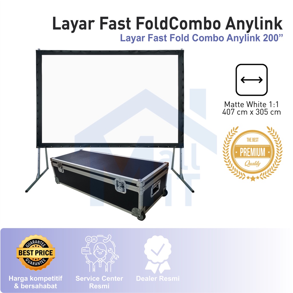 MDN Layar FastFold COMBO 200&quot; ANYLINK Fast Fold COMBO 200&quot; proyeksi Depan Belakang