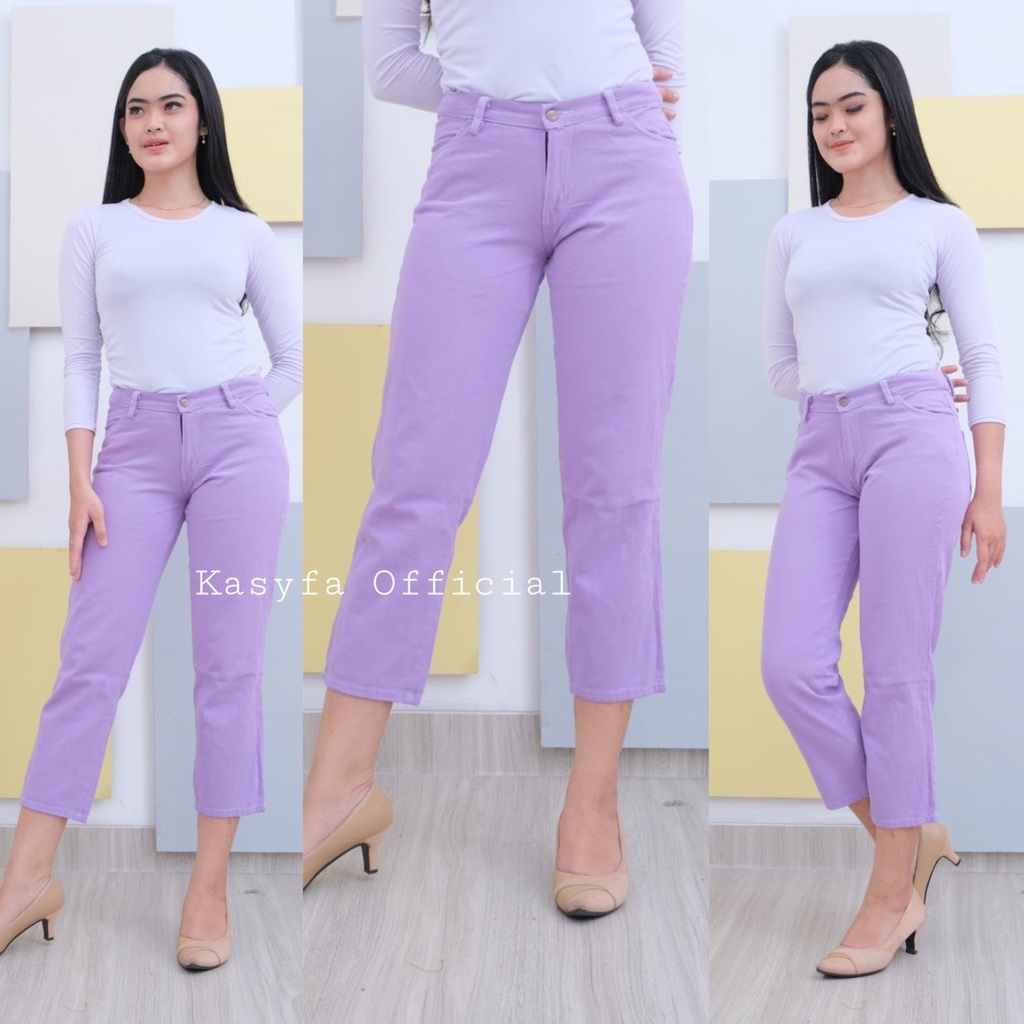 BAGGY JEANS PASTEL//CELANA KULOT JEANS WANITA POLOS PASTEL